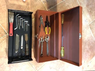 Metal Tool Box with Tray and Tools