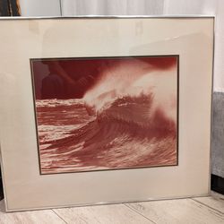 Surf Picture Wave Print Professionally Framed Behind Glass Sepia Wave Seascape Beach 