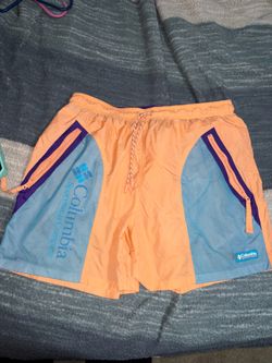 Columbia Men's Mesh Athletic Shorts Orange Blue Purple Colorblock Size L