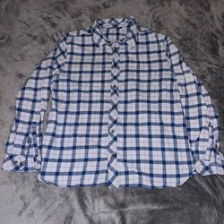 The North Face Unisex Size XL Blue & White Plaid Flannel Long Sleeve Button Up
