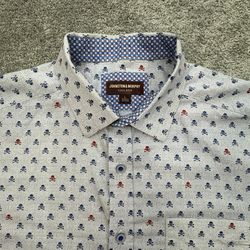 Johnston & Murphy Men’s Large Skull Crossbones Cotton Button Down Shirt L