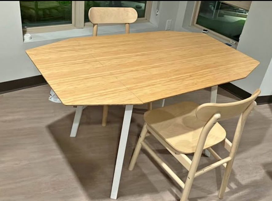 Ikea drop Leaf Kitchen Bamboo Wood Table Chairs 🚚 Extra