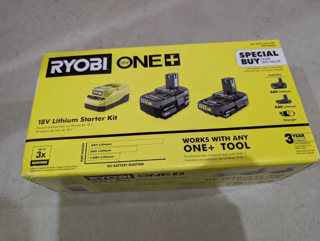 RYOBI ONE+ 18V Lithium-Ion Battery With Charger