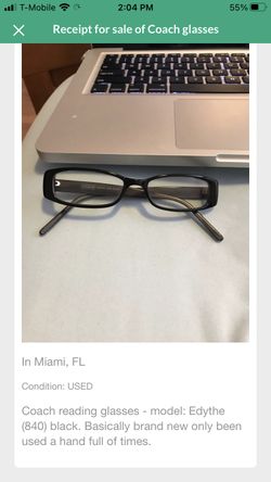 Coach Reading Glasses- Model : Edythe (840)black . Worn a couple of times in good condition.asking 30 For Them. 