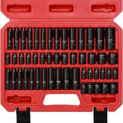 CASOMAN 1/4 Inch Drive Master Impact Socket Set, 50-Piece, 6-Point, SAE/Metric, 5/32 Inch - 9/16 Inch, 4mm - 15mm, Standard/Deep,CR-V