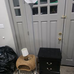Tall lamp $8, IKEA Rattan coffee table $40, boho lamp $6, 2 drawer night stand $30 PU only san juan