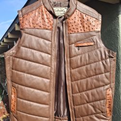 Chaleco De Hombre De Piel/ Avestruz Large 