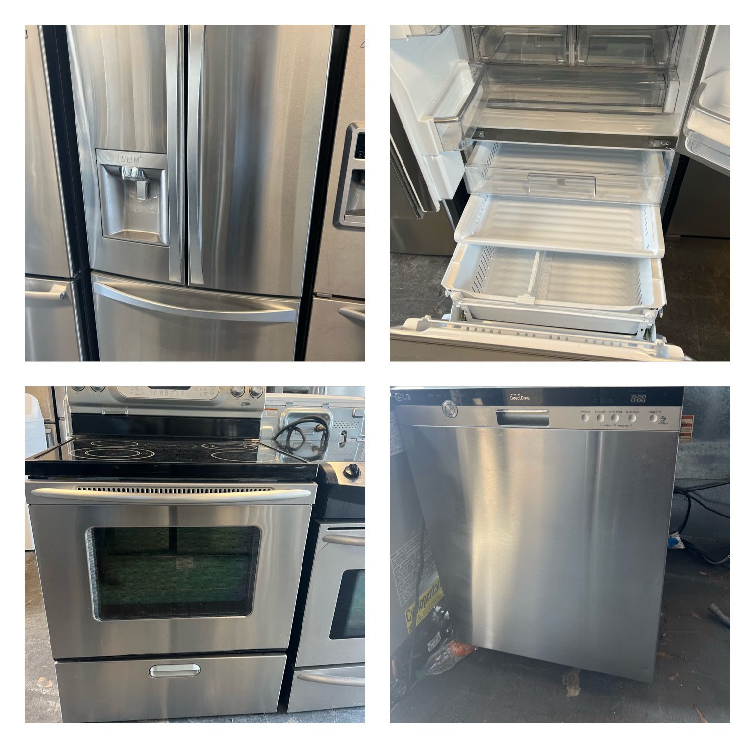 COMBO PACKAGE STAINLESS STEEL REFRIGERATOR STOVE AND DISHWASHER GREAT CONDITION WORKING PERFECT WITH WARRANTY DELIVERY AVAILABLE