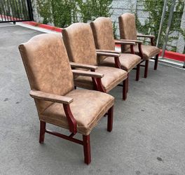 Tall Back Nail Trim Leather Throne Chippendale Office Armchairs 