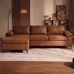 L Shaped Couch with Reversible Chaise Living Room Couch Modern Sofa Set，Suede Fabric light Brown