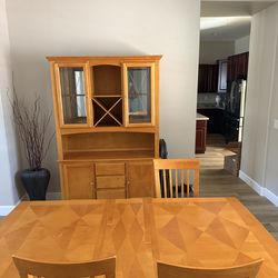 Wood Dining Table, Chairs  & Hutch Set
