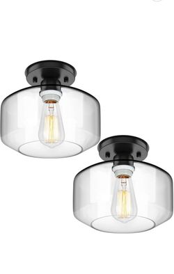 New set of 2 black and clear glass chandelier light fixtures lamp ceiling light