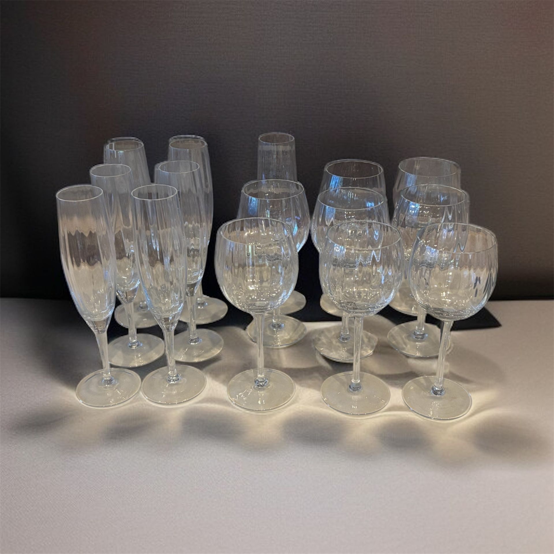 Set Of Crate & Barrel Wine Glasses And Champagne Flutes