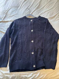 Navy Cable Knit Button-Up Cardigan