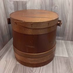  Vintage  Firkin Sugar Primitive Wood Bucket with Swing Handle