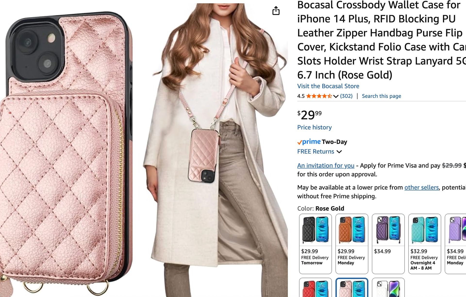 iPhone 14 Plus Crossbody Wallet Case – Rose Gold (Great Condition!) 