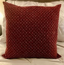 Pottery Barn Burgundy Beaded Decorative Pillow