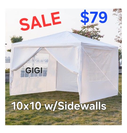 10 ft. x 10 ft. White Party Wedding Tent Canopy With Sidewall