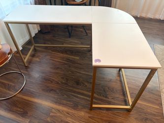 White & Gold L shape desk