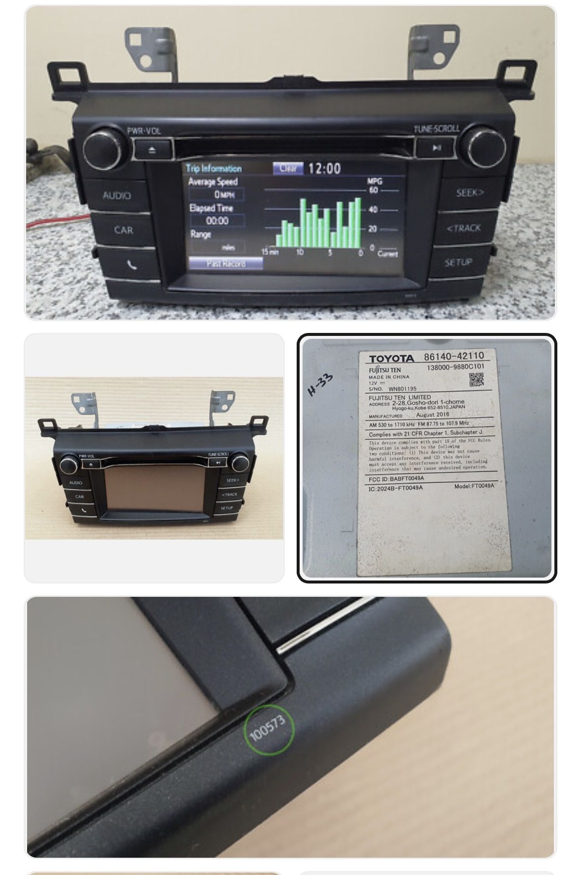 Toyota RAV4 2018 - Genuine OEM Touchscreen Audio Equipment Radio