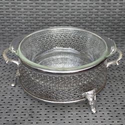 Ornate silverplated cake dessert casserole hot dish dinner buffet server tray stand round glass bowl