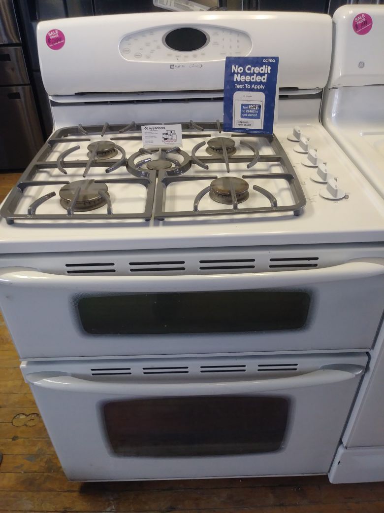 maytag-white-5-burner-double-oven-gas-stove-for-sale-in-cleveland-oh