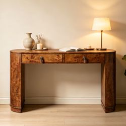 Burl Wood Console Table with Two Drawers