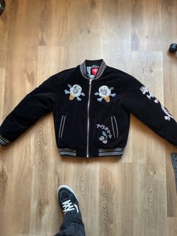 BBC ice cream black velvet varsity jacket sz large 10/10