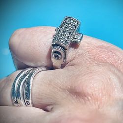 ANTIQUE Secret Compartment Sterling silver ring with amethysts & marcasites