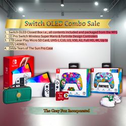🔥 HOT SALE++ Nintendo Switch OLED w/2 Mario Party & Fortnite Wireless Controllers & 1TB Micro SD Pro Speed + Zelda Hard Case (Closed Box ALL)