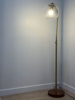 Mid-Century Modern Brass Floor Lamp with Glass Globe Shade