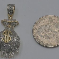 10kt yellow gold money bag pendant  7.6 grams with 200  1 carat micro pave diamonds  mint condition. 871835-2.  