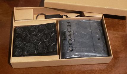 New, Coach Embossed Signature Men's 3-in-1 Wallet Gift Set•Black