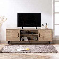 70 Inch Mid Century Modern TV Stand for 75 Inch TV, Wood TV Stand with Storage, Entertainment Center for Living Room Bedroom, TV Media Console, Oak