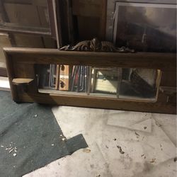 Framed mirror – solid oak, medium stain, historic carvings