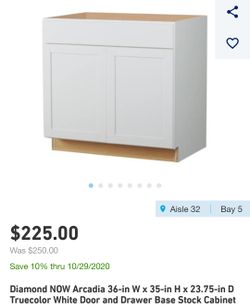 Diamond NOW Arcadia 36" W x 35" H x 23.75 D Truecolor White Door & Drawer Base Stock Cabinet
