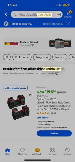 Two pack FitRx SmartBell, Quick-Select Adjustable Dumbbell for Home Gym, 5-52.5 lbs. Weight, Black,