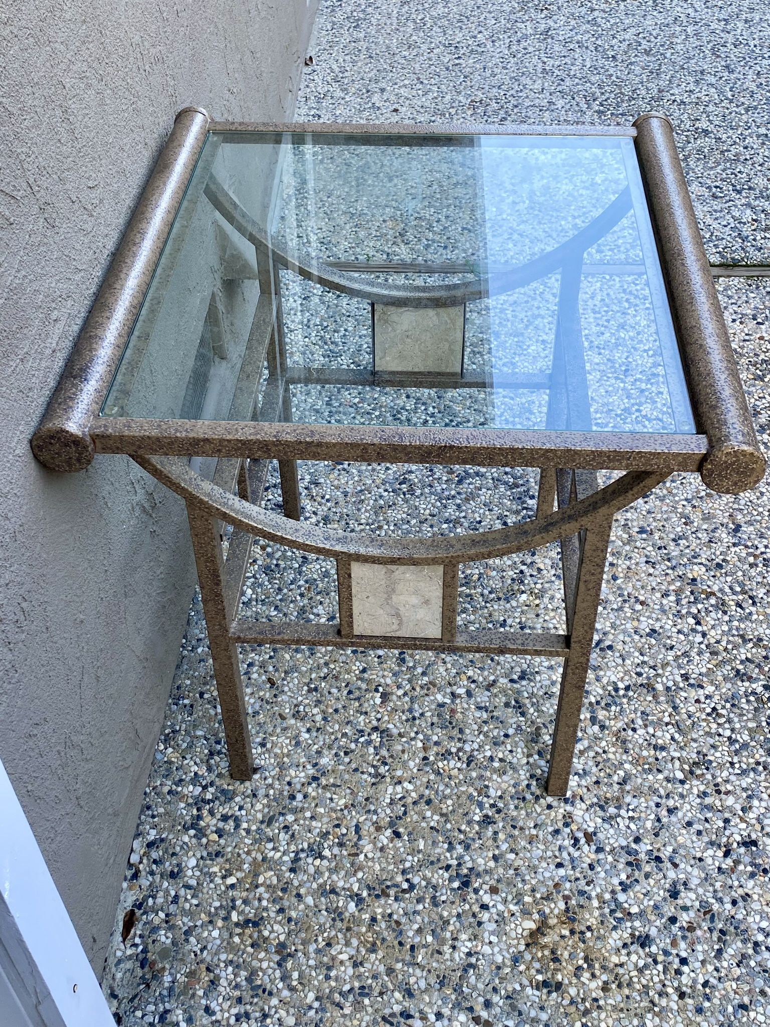 Large Glass & Metal Side End Table- Great Condition- Pretty