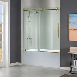 MBSDC6062-BG  WOODBRIDGE Frameless Bathtub Shower Doors 56-60" Width x 62"Height with 3/8"(10mm) Clear Tempered Glass in Brushed Gold Finish