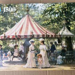 MB Jigsaw Puzzle Alan Maley’s Past Impressions Summer Carousel NEW, 1500 Pieces 