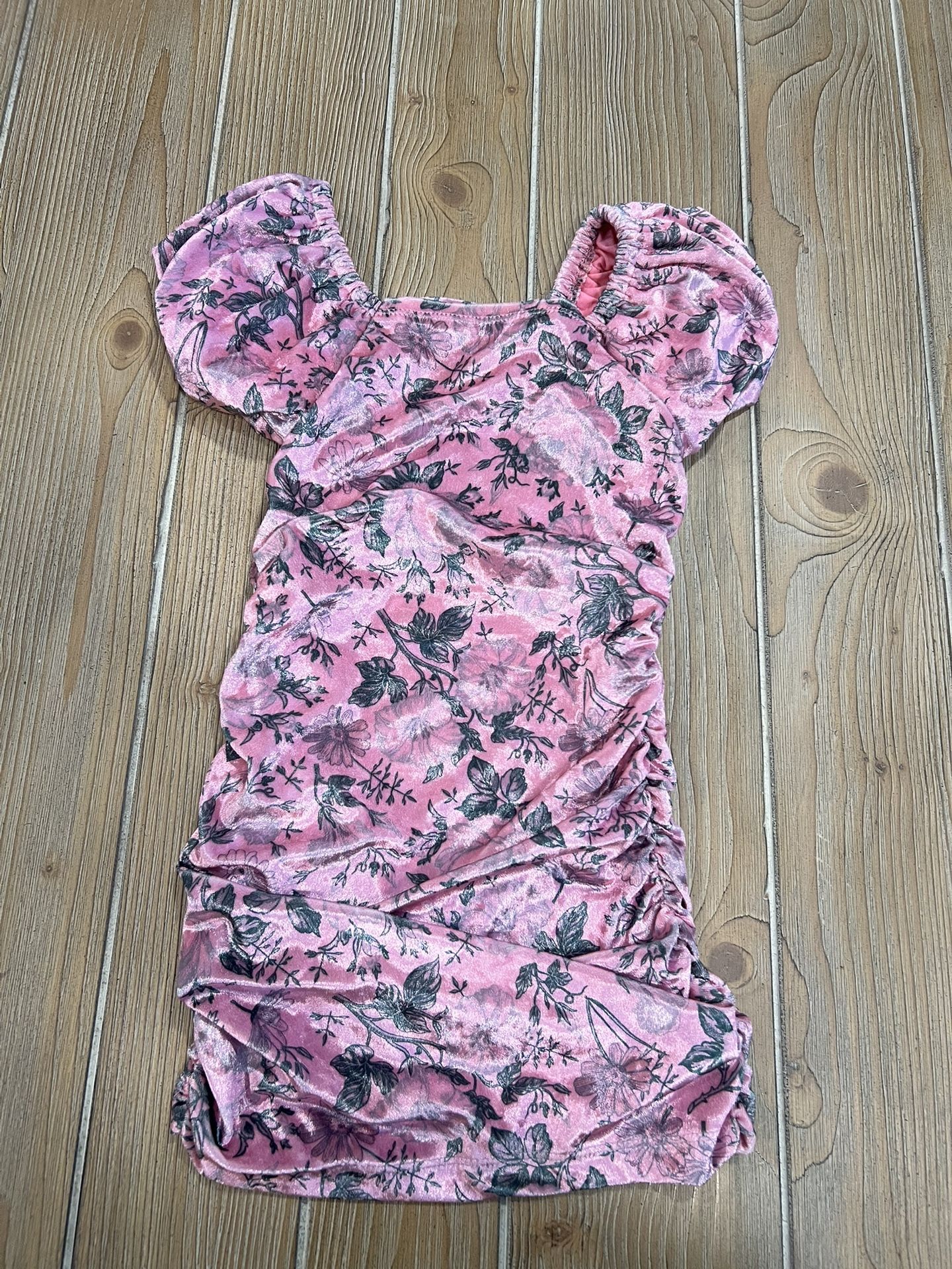 NWOT Girls Flowers By Zoe Ruched Pink Floral Velvet Dress Size 4T