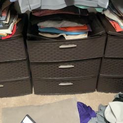 Three individual bins with three drawers each