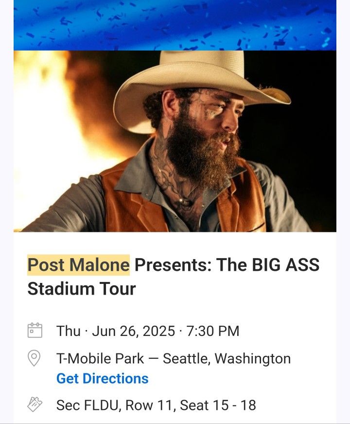 Post Malone Ticket!!! Great Seat!!