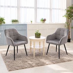Set of 2 Gray Velvet Dining Chairs – Tufted Upholstered Armchairs