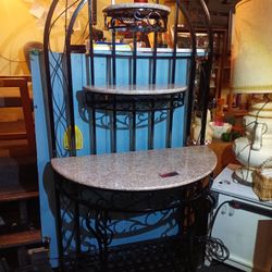 Wrought Iron Marble Top Bakers Rack