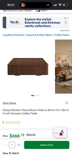 Oizaye Modern Wood Brown Walnut Coffee Table with Drawers