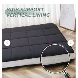 Japanese Floor Mattress 4 in, Polyester Fill Tatami Mat Sleeping Pad Foldable Roll Up Mattress, Full Size,Queen Size, Black