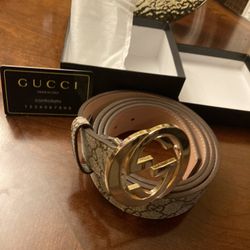 Gold Gucci Buckle  Tan Luxury Designer Belt