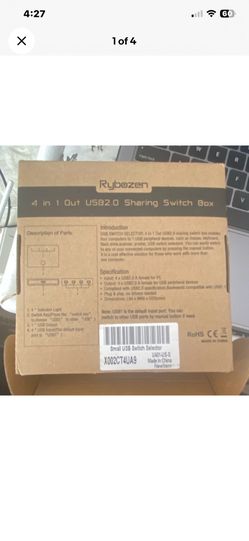 Rybozen 4 in 1 USB 2.0 Sharing Switch, Plug & Play, Indicator Light, Black