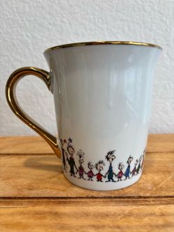 Dr Seuss The Grinch Whoville Coffee Mug Zrike Brands Gold Handle Rim Ceramic Holiday Cup
